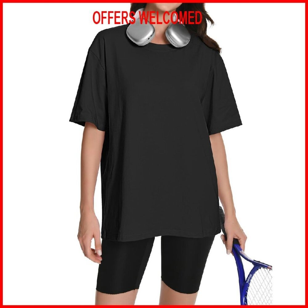 Oversized Cotton Crewneck Tee, Lightweight Summer Top, Casual Blouse